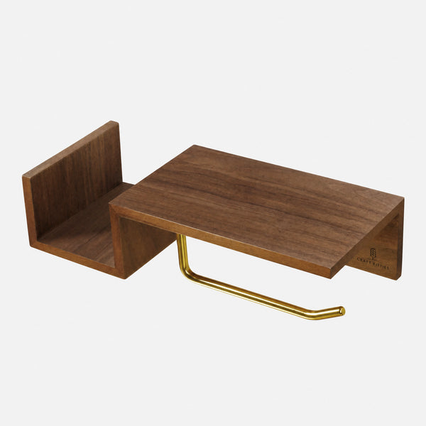 Walnut Toilet Paper Holder With Shelf