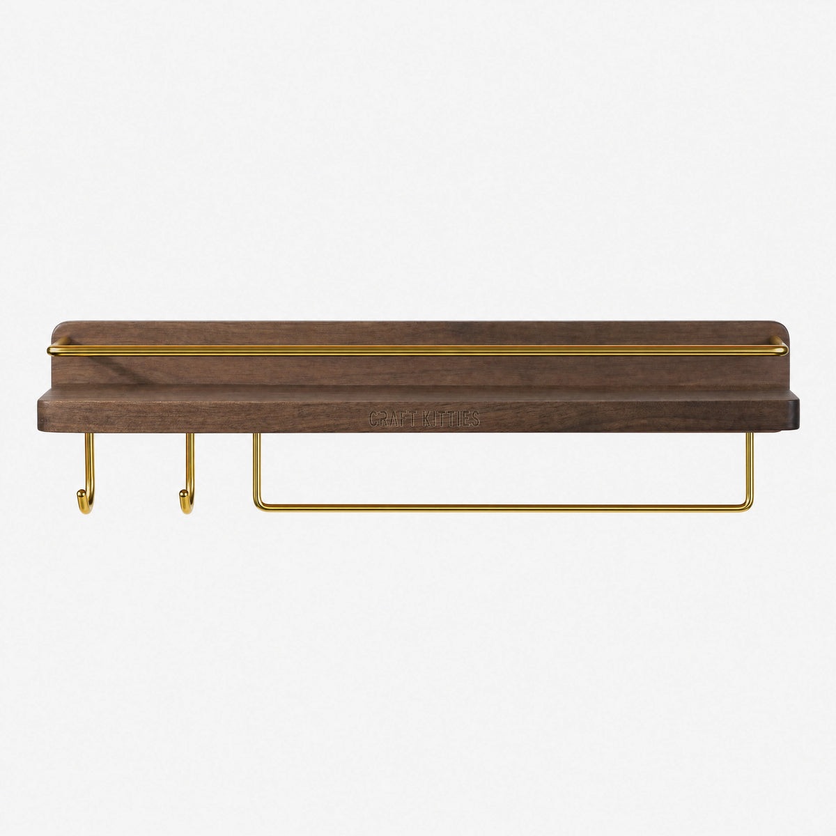 Walnut Wall Shelf With Towel Bar & Hook
