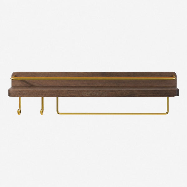 Walnut Wall Shelf With Towel Bar & Hook
