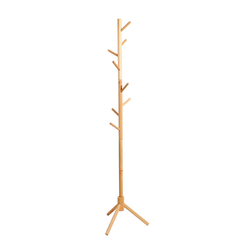 Freestanding Wood Coat Rack — Solid Beech, Height Adjustable