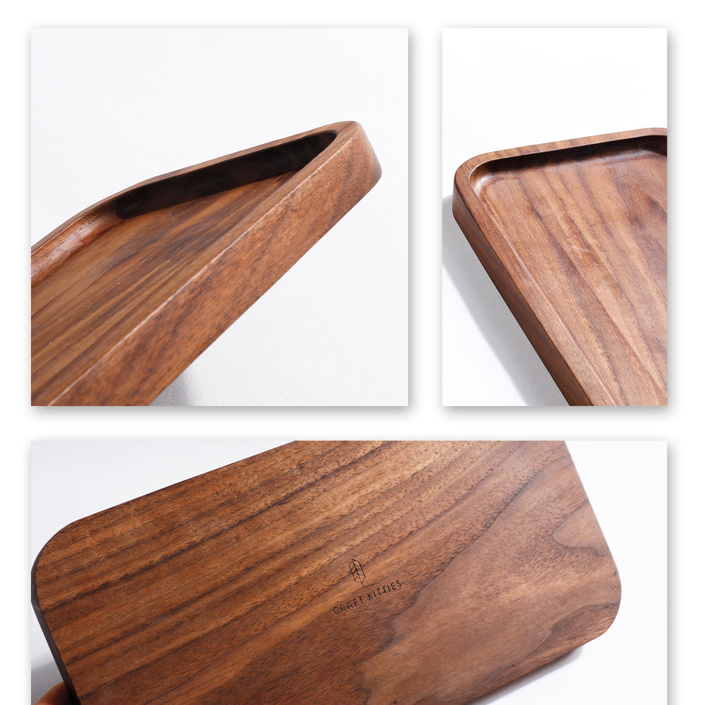 Walnut Wood Entryway Tray — Pocket & Key Organizer