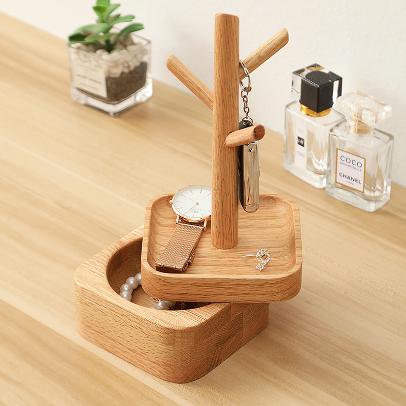 Hardwood 2-Tier Valet Tray — Double Layer Desk Organizer