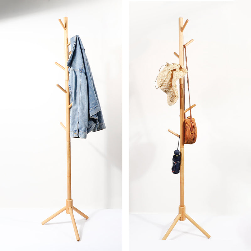 Freestanding Wood Coat Rack — Solid Beech, Height Adjustable