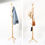 Freestanding Wood Coat Rack — Solid Beech, Height Adjustable