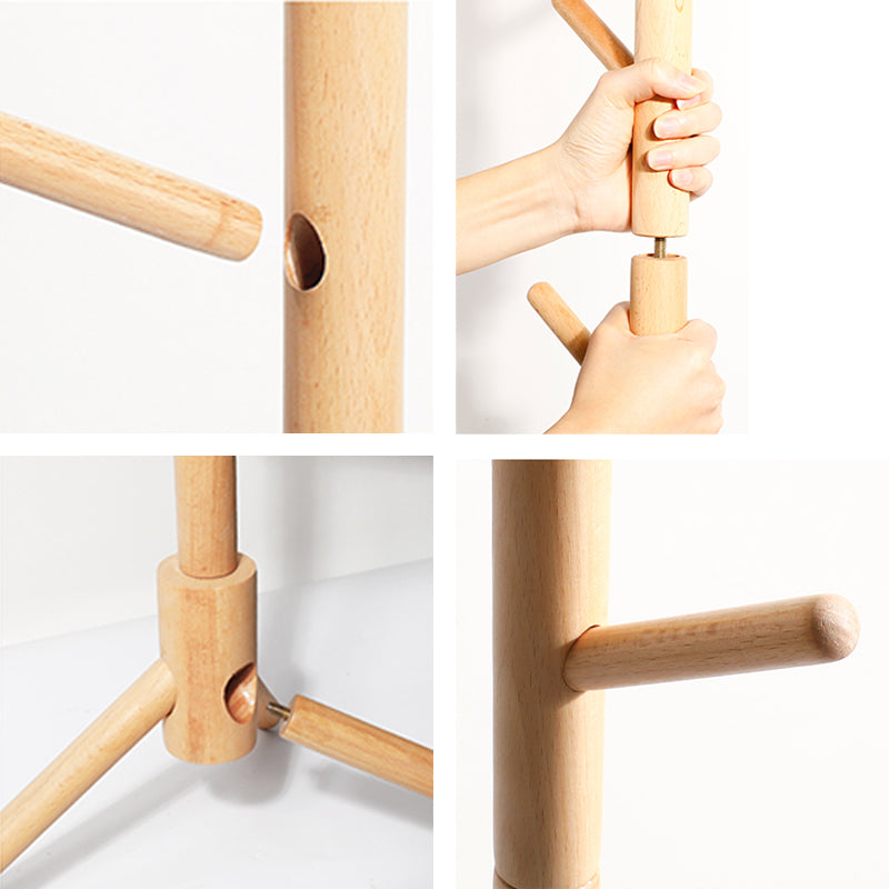 Freestanding Wood Coat Rack — Solid Beech, Height Adjustable
