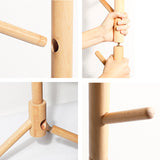 Freestanding Wood Coat Rack — Solid Beech, Height Adjustable
