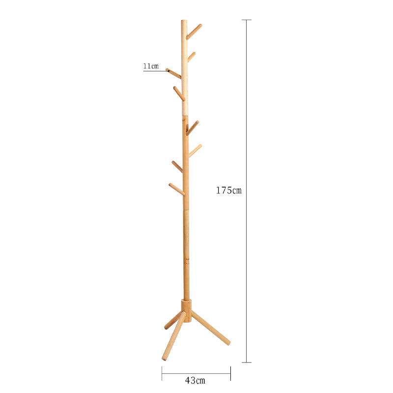 Freestanding Wood Coat Rack — Solid Beech, Height Adjustable