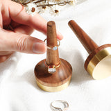 Walnut Wood Ring Holder with Solid Brass Base