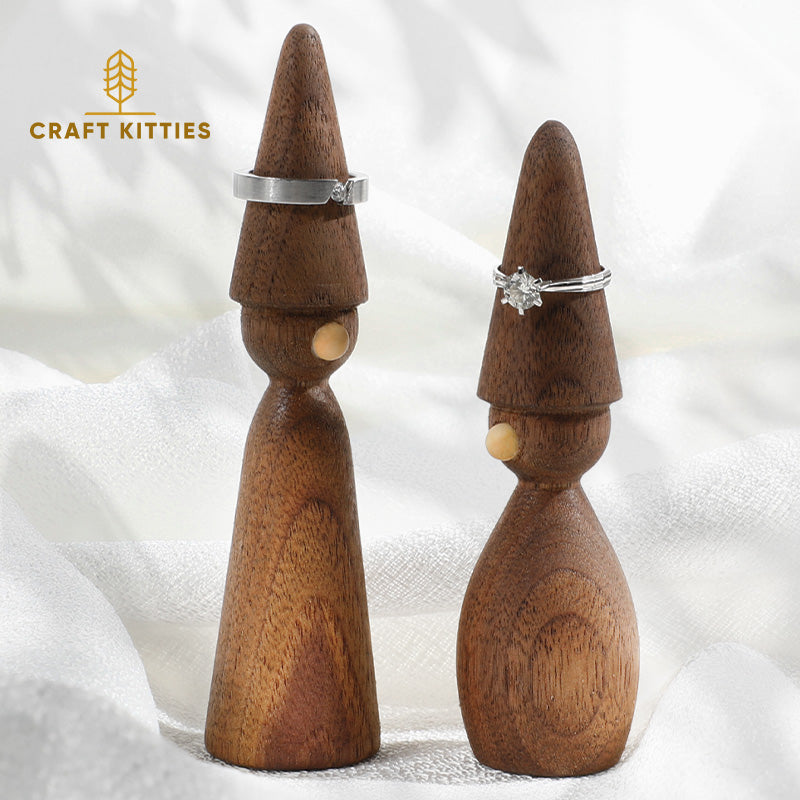 Wooden Ring Holder Set of 2 — Walnut Cone Display