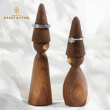 Wooden Ring Holder Set of 2 — Walnut Cone Display