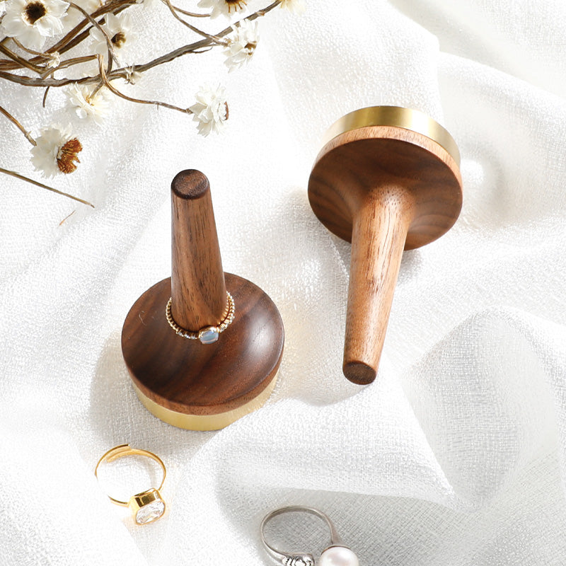 Walnut Wood Ring Holder with Solid Brass Base