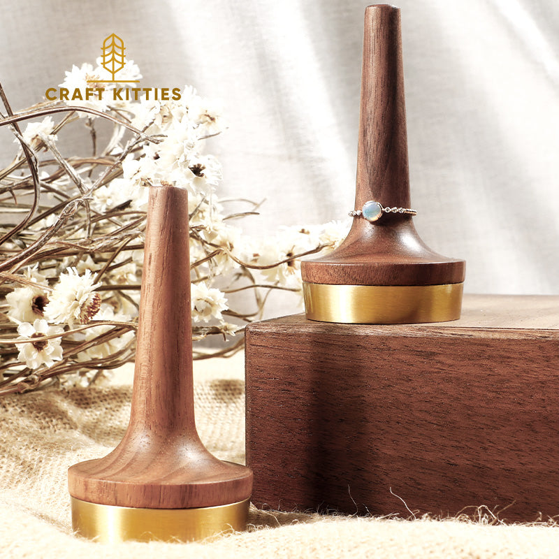 Walnut Wood Ring Holder with Solid Brass Base