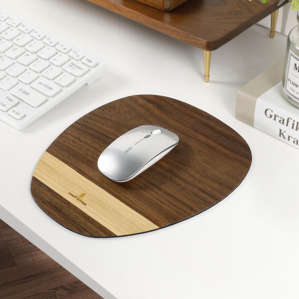 Walnut&Ash Stripe Wooden Mouse Pad | Oval