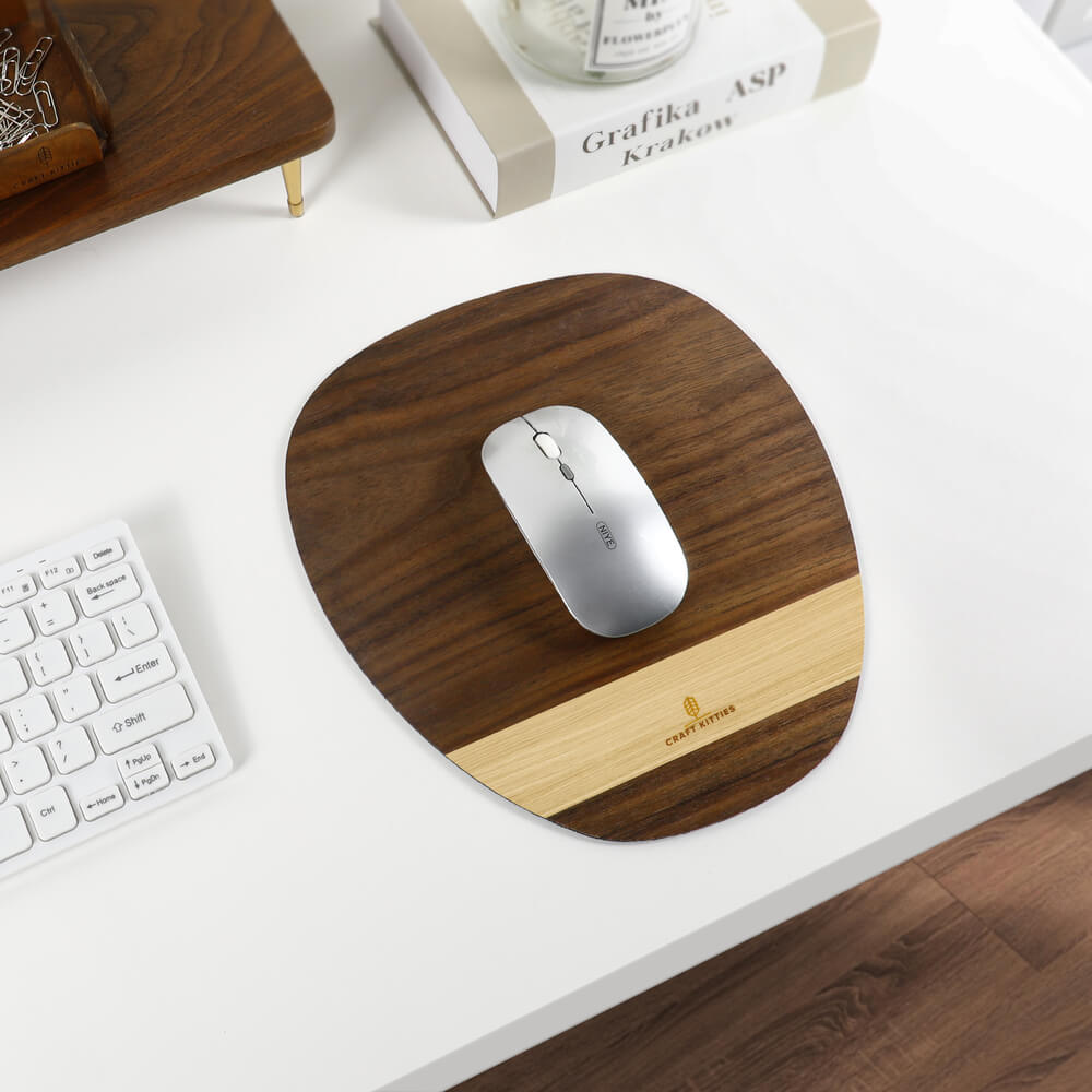 Walnut&Ash Stripe Wooden Mouse Pad | Oval