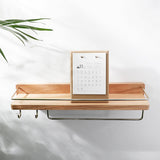 Wood Bathroom Wall Shelf with Towel Bar & Hook — Walnut