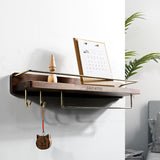 Walnut Wall Shelf With Towel Bar & Hook