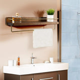 Wood Bathroom Wall Shelf with Towel Bar
