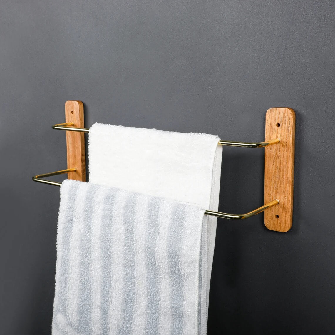Walnut & Red Oak Wooden Towel Rack — Wall Mount, Multi-Use