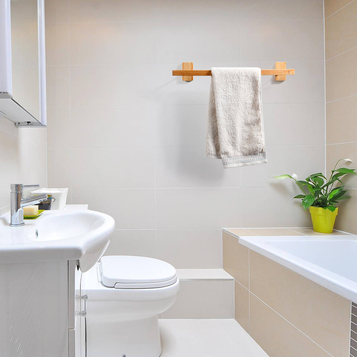 Wall Mounted Wood Towel Bar Holder — Square Hardwood Design