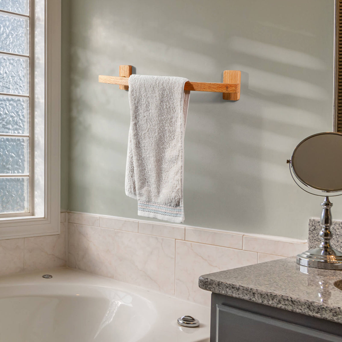 Wall Mounted Wood Towel Bar Holder — Square Hardwood Design