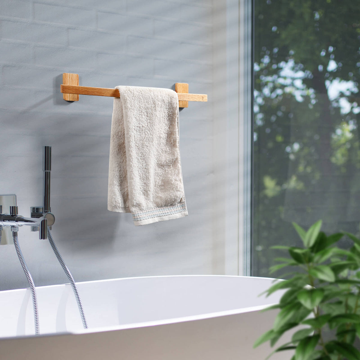 Wall Mounted Wood Towel Bar Holder — Square Hardwood Design
