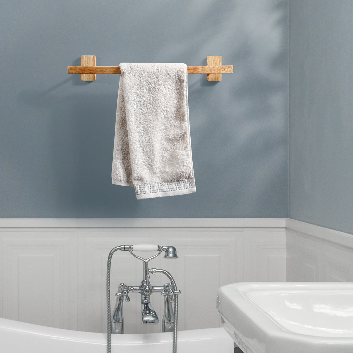 Wooden Towel Bar Holder Wall Mount — Double Layer