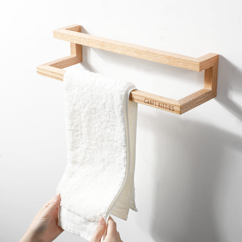 Wall Mounted Wood Towel Bar Holder — Square Hardwood Design