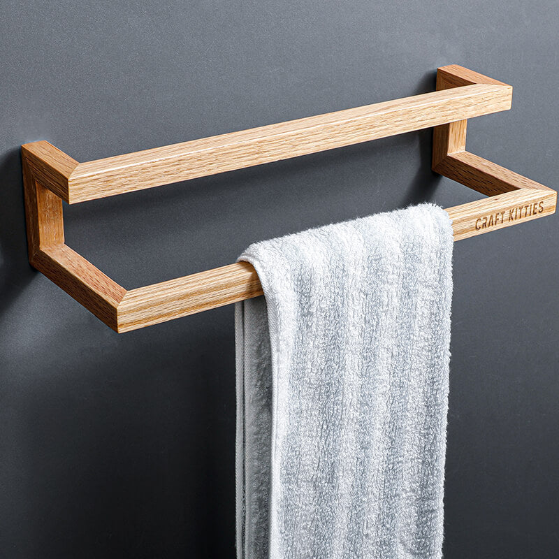 Rustic Bathroom Wooden Shelf Organizer w/ Towel Rack & 3 Double Hooks Wall  Mount