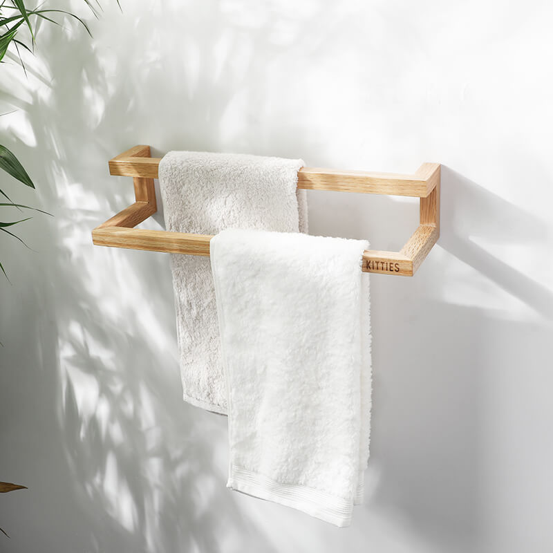 Wall Mounted Wood Towel Bar Holder — Square Hardwood Design