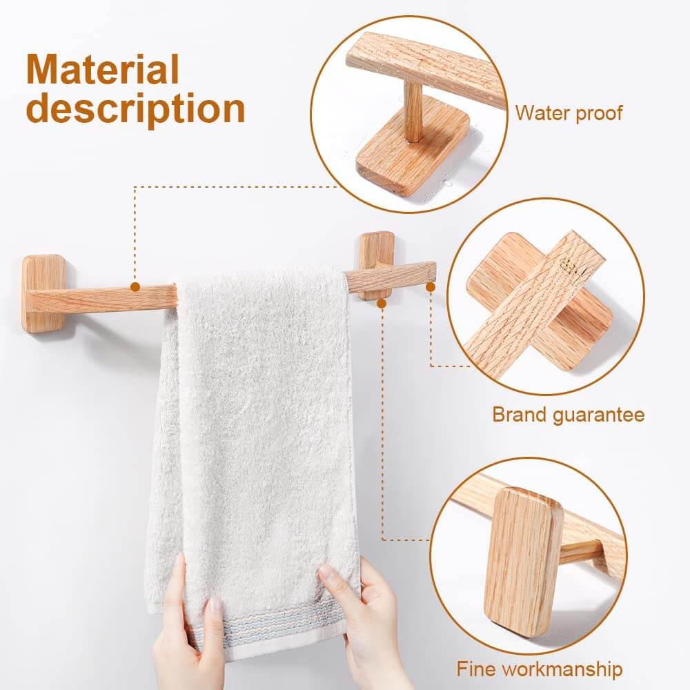 Oak Wood Wall Hook, Wooden Bathroom Towel Holder, Minimal Home Decor Kitchen  Towel Rack Set of 2 