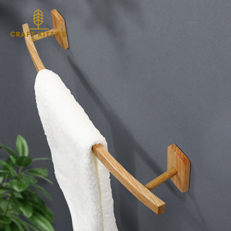 Bathroom Wall Mounted Wooden Towel Bar Holder | Arc