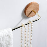 Bathroom Wood Brass Towel Rack Holder - Wall Mounted Set