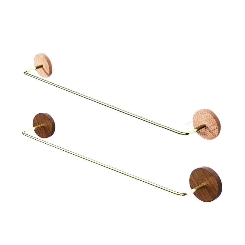 Wood & Brass Towel Rack Wall Mounted Set — Bathroom & Kitchen