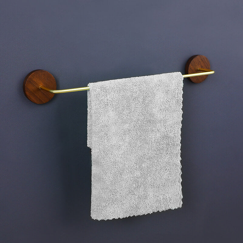 Wood & Brass Towel Rack Wall Mounted Set — Bathroom & Kitchen