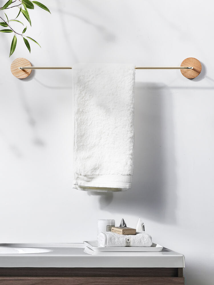 Wood & Brass Towel Rack Wall Mounted Set — Bathroom & Kitchen