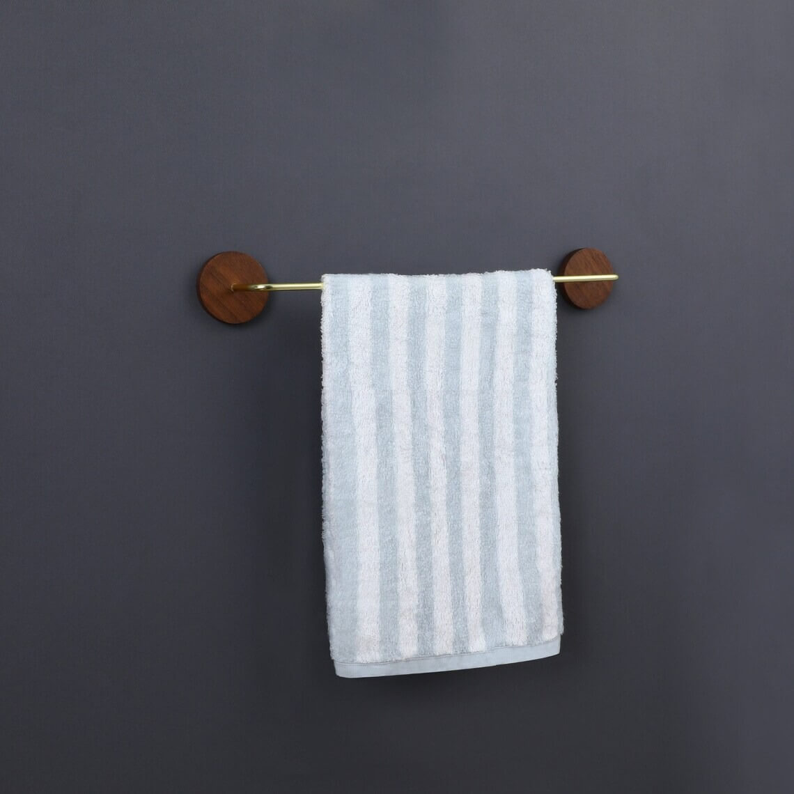 Wood & Brass Towel Rack Wall Mounted Set — Bathroom & Kitchen