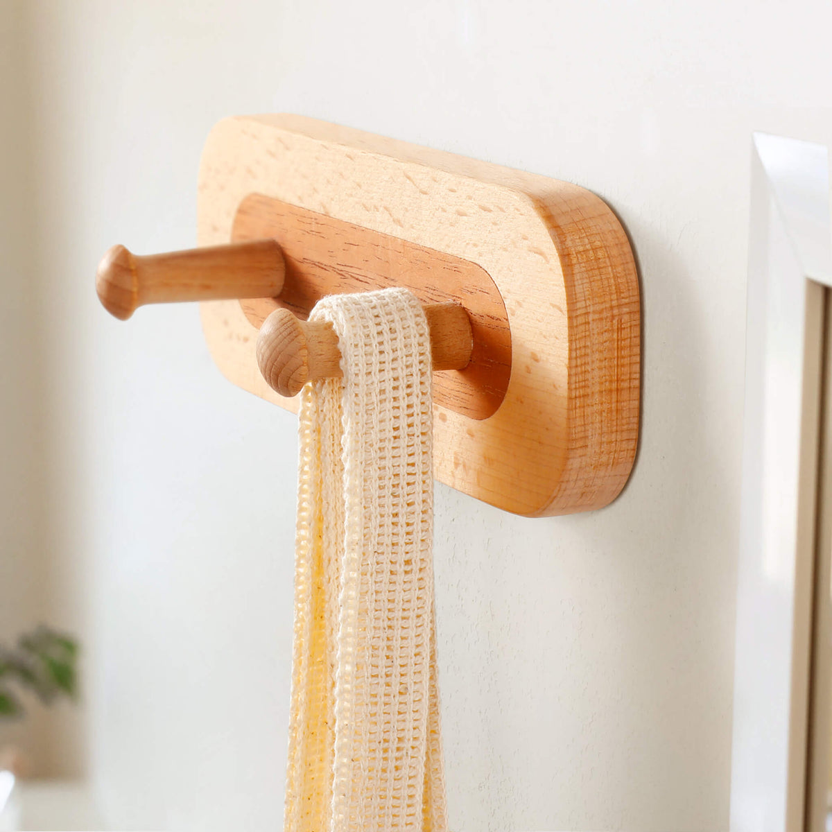 Two-Tone Beech & Walnut Wall Hook Rack — 2 to 6 Hooks