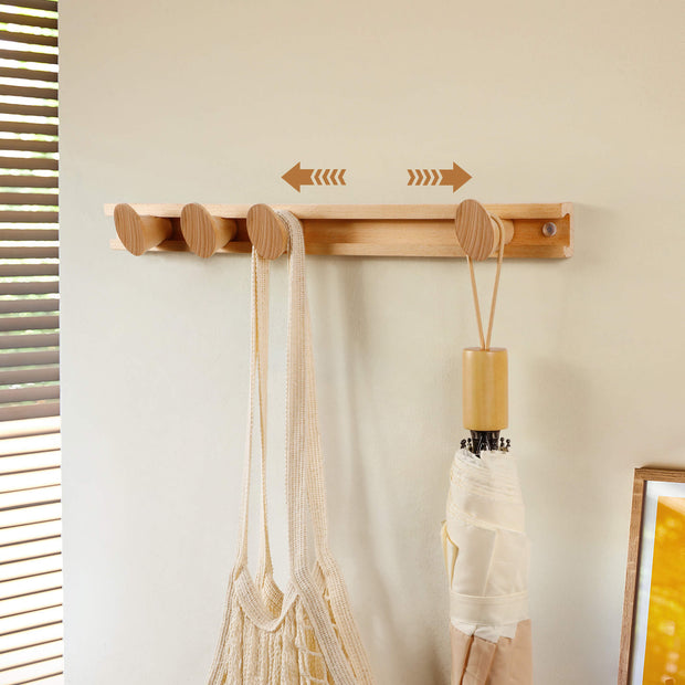 Boot Profile Sliding Wooden Beech Wall Row of 4-Hooks