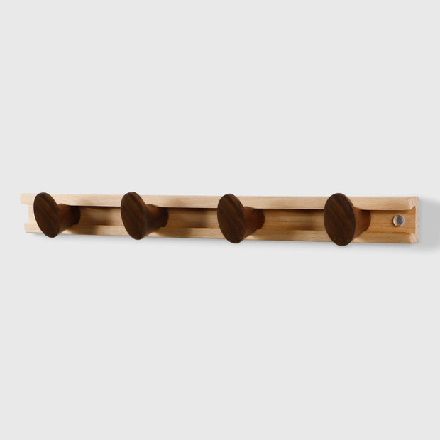 Boot Profile Sliding Wooden Beech Wall Row of 4-Hooks
