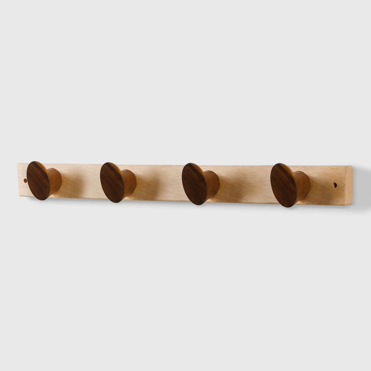 Walnut Wood Wall Coat Rack — 4-Hook Row, Boot Profile