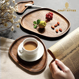 Walnut Wooden Coffee Dessert Tray 4 In 1 Set