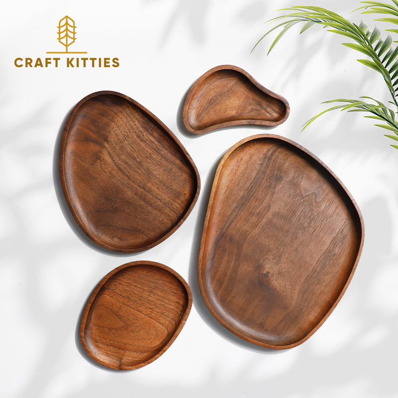 Walnut Wood Tray Set of 4 — Coffee & Dessert Serving Trays