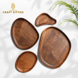 Walnut Wood Tray Set of 4 — Coffee & Dessert Serving Trays