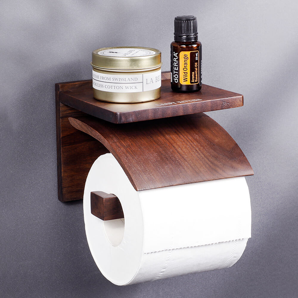 Red Oak Wood Toilet Paper Holder Wall Mount