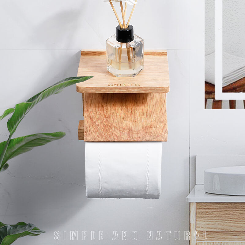 Red Oak Wood Toilet Paper Holder Wall Mount