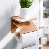 Walnut Wood Toilet Paper Holder — Wall Mount with Shelf