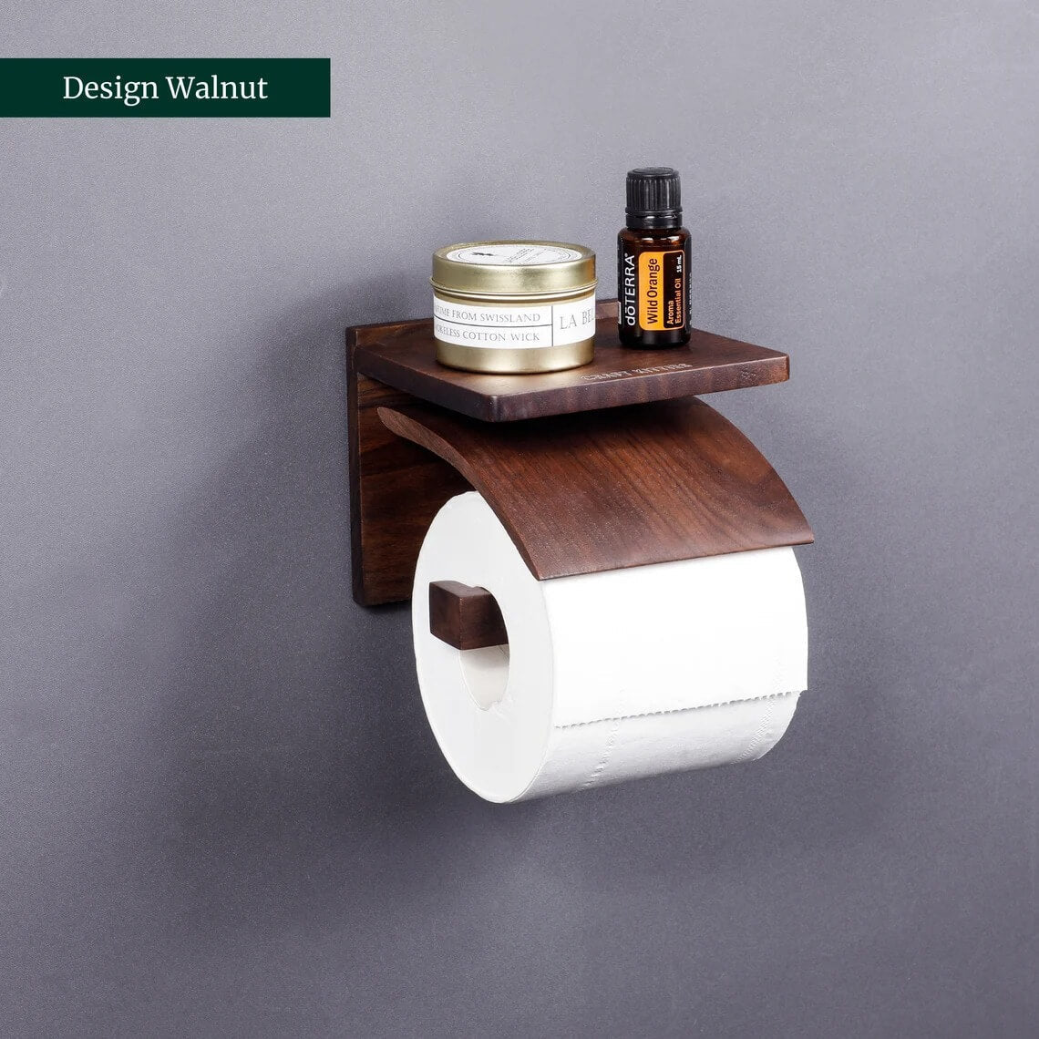 Red Oak Wood Toilet Paper Holder Wall Mount
