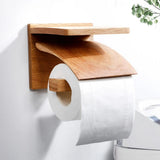 Walnut Wood Toilet Paper Holder — Wall Mount with Shelf