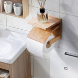 Walnut Wood Toilet Paper Holder — Wall Mount with Shelf