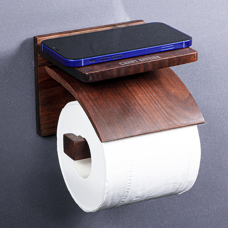 Red Oak Wood Toilet Paper Holder Wall Mount